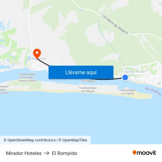 Mirador Hoteles to El Rompido map