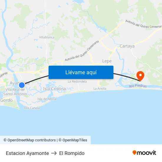 Estacion Ayamonte to El Rompido map