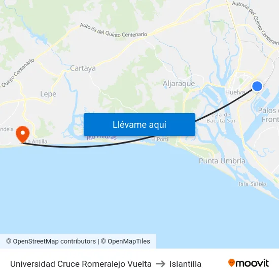 Universidad Cruce Romeralejo Vuelta to Islantilla map