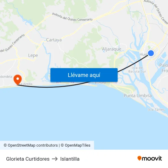 Glorieta Curtidores to Islantilla map