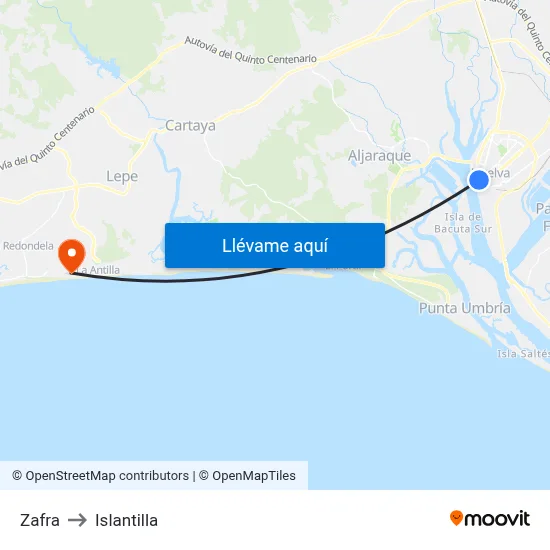 Zafra to Islantilla map