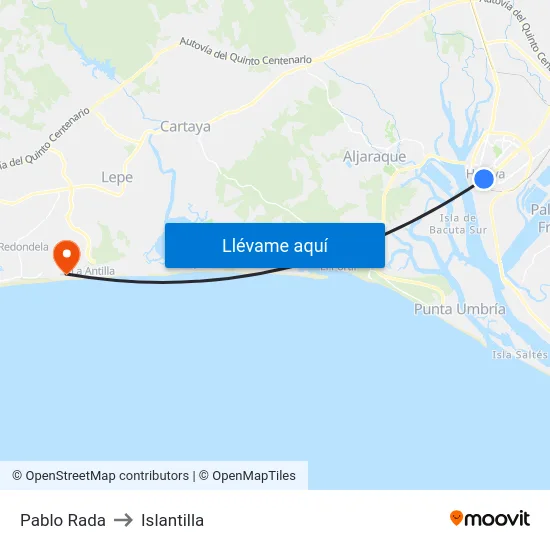 Pablo Rada to Islantilla map