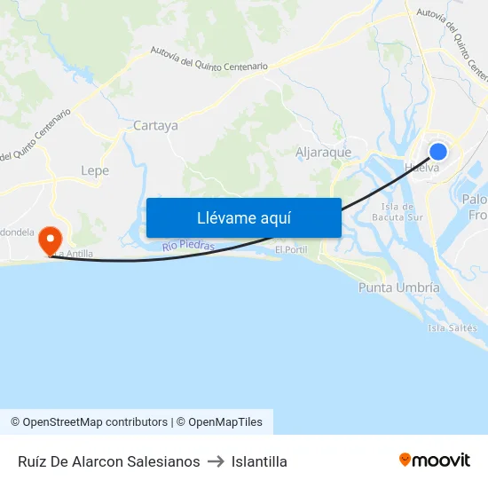 Ruíz De Alarcon Salesianos to Islantilla map