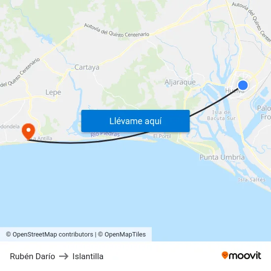 Rubén Darío to Islantilla map