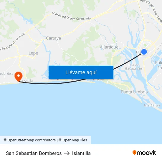 San Sebastián Bomberos to Islantilla map