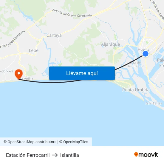 Estación Ferrocarril to Islantilla map