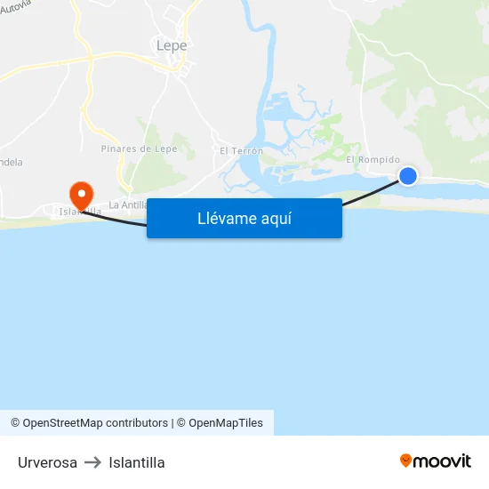Urverosa to Islantilla map
