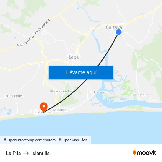 La Pila to Islantilla map