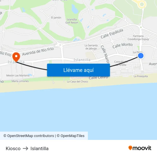 Kiosco to Islantilla map