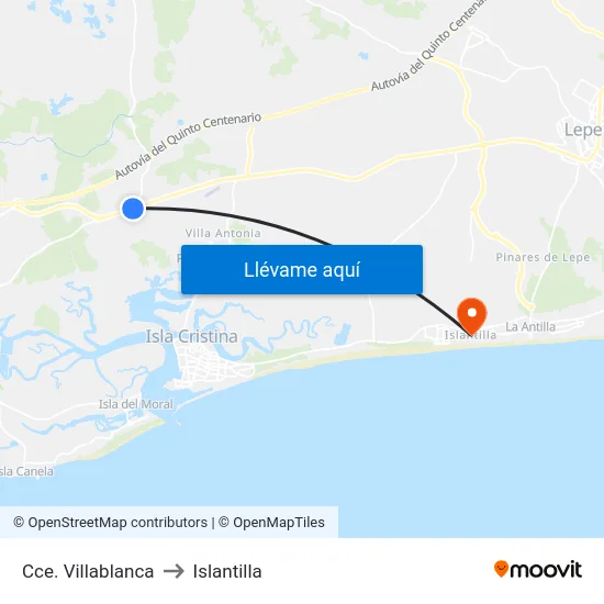 Cce. Villablanca to Islantilla map