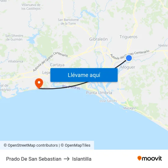 Prado De San Sebastian to Islantilla map