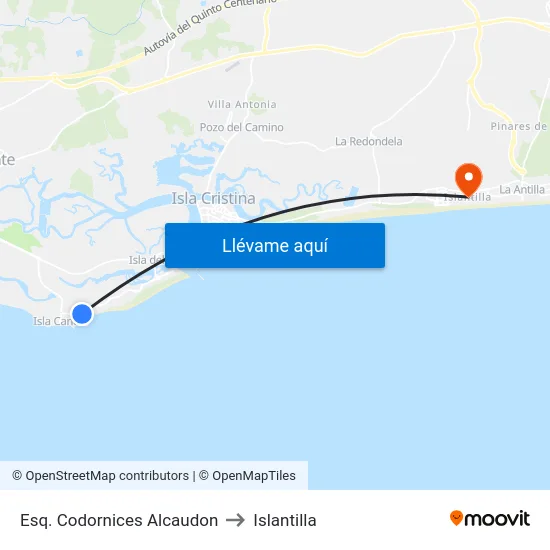 Esq. Codornices Alcaudon to Islantilla map
