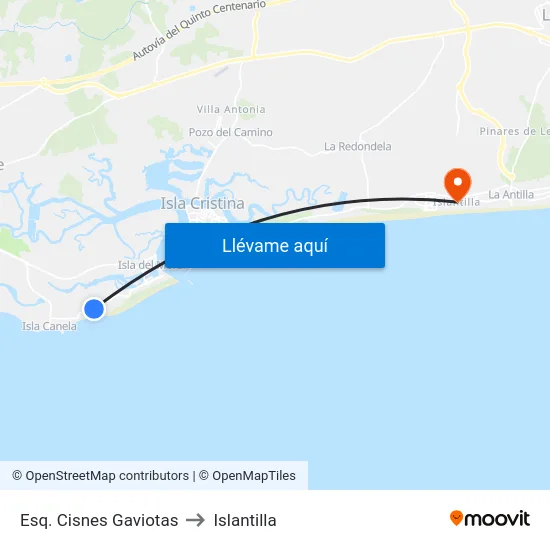 Esq. Cisnes  Gaviotas to Islantilla map