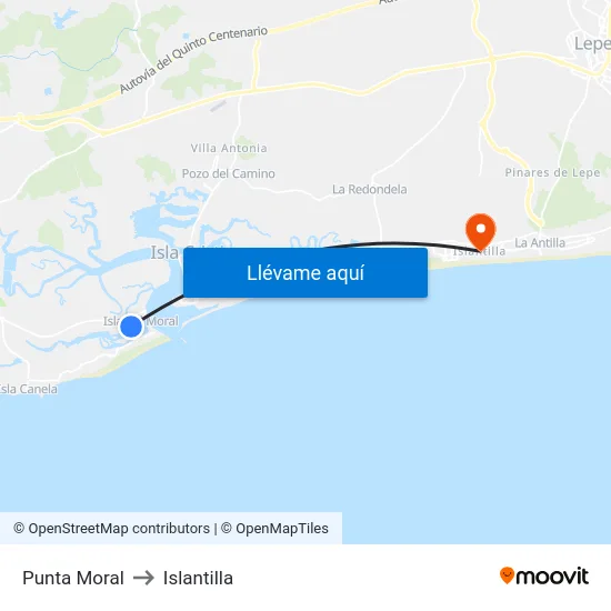Punta Moral to Islantilla map