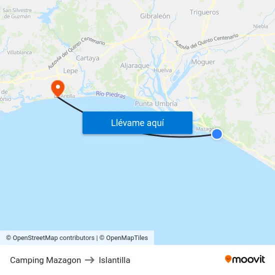 Camping Mazagon to Islantilla map