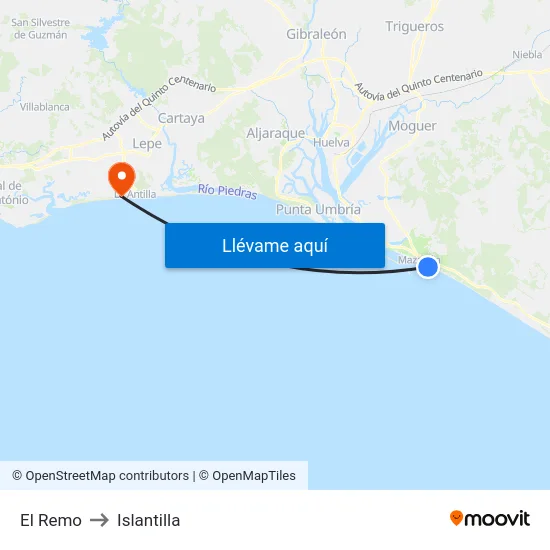 El Remo to Islantilla map