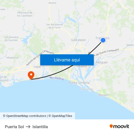 Puerta Sol to Islantilla map