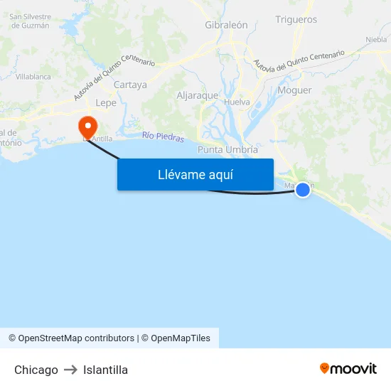 Chicago to Islantilla map