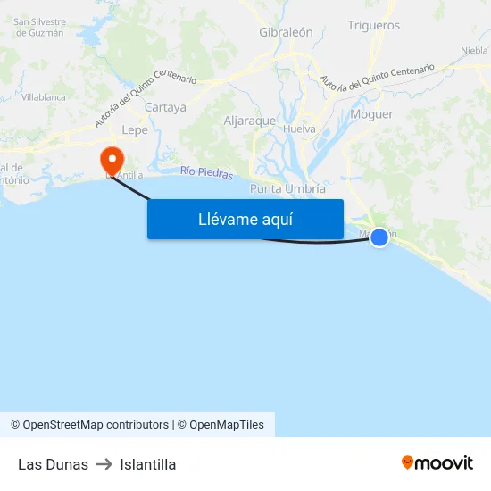 Las Dunas to Islantilla map