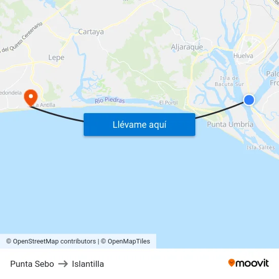 Punta Sebo to Islantilla map