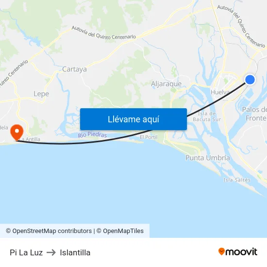 Pi La Luz to Islantilla map
