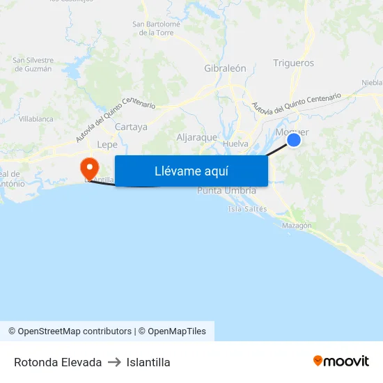 Rotonda Elevada to Islantilla map