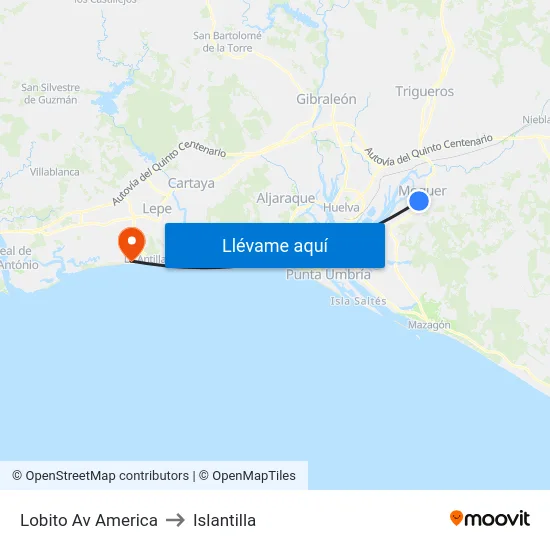 Lobito Av America to Islantilla map