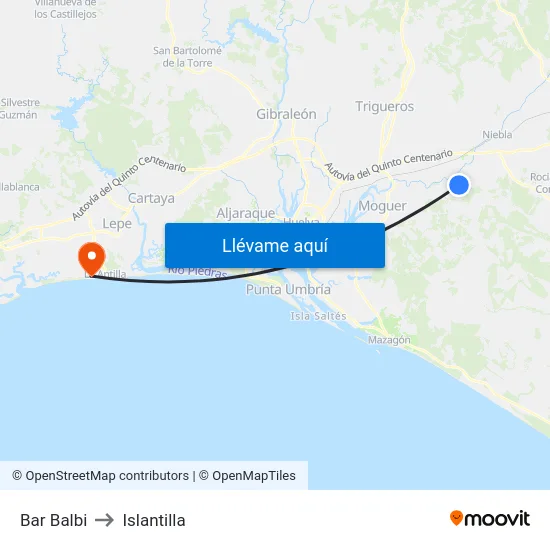 Bar Balbi to Islantilla map