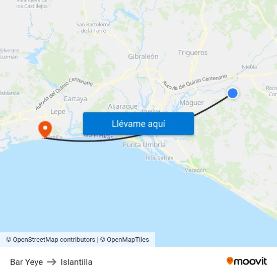 Bar Yeye to Islantilla map