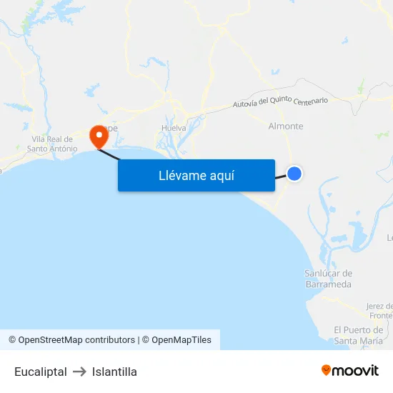 Eucaliptal to Islantilla map