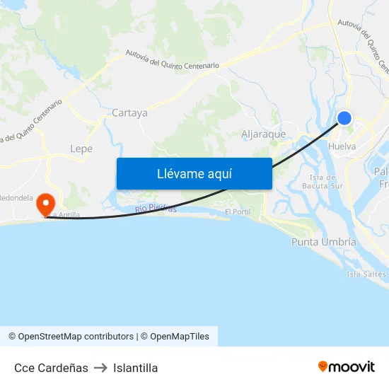 Cce Cardeñas to Islantilla map