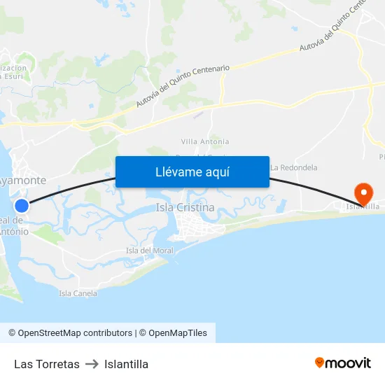 Las Torretas to Islantilla map