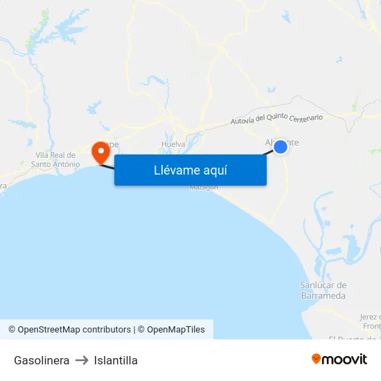 Gasolinera to Islantilla map
