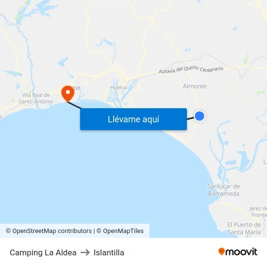 Camping La Aldea to Islantilla map