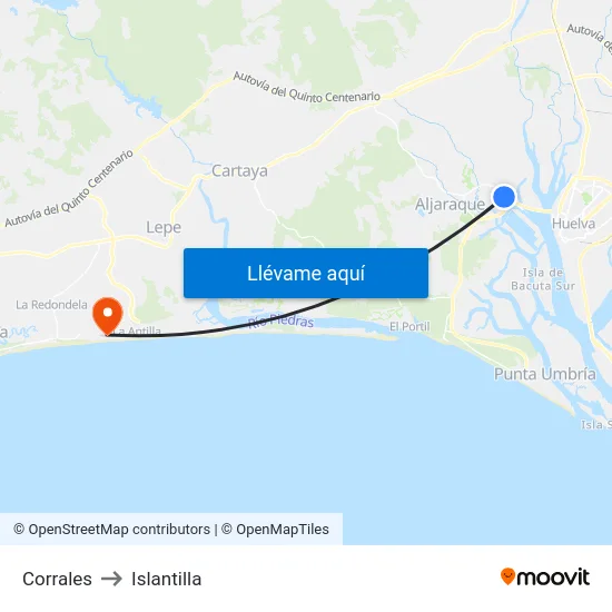 Corrales to Islantilla map