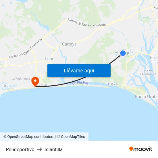 Polideportivo to Islantilla map