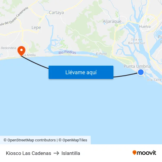 Kiosco Las Cadenas to Islantilla map