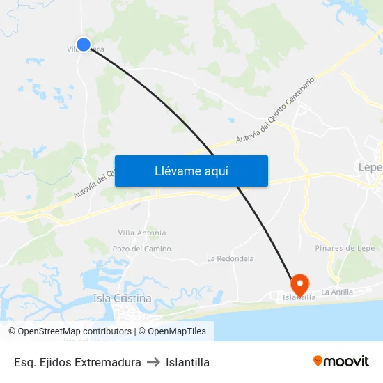 Esq. Ejidos Extremadura to Islantilla map