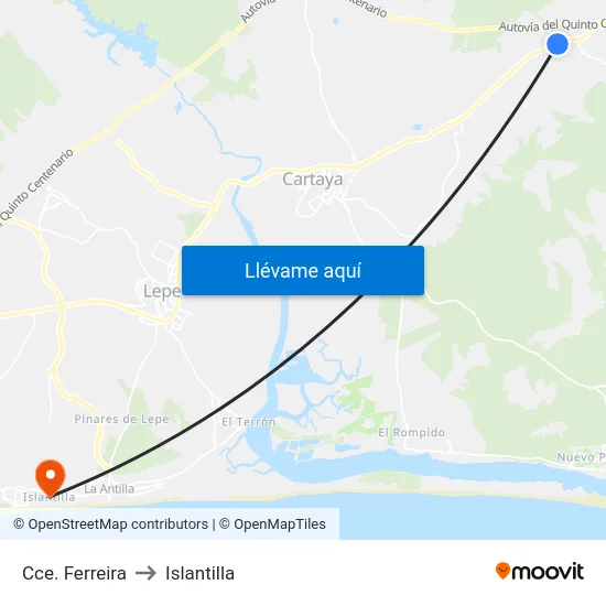 Cce. Ferreira to Islantilla map