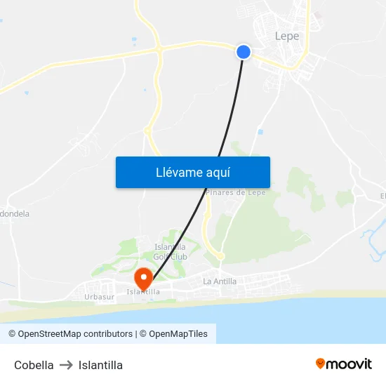 Cobella to Islantilla map