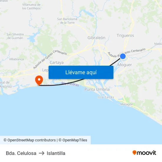 Bda. Celulosa to Islantilla map