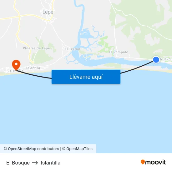 El Bosque to Islantilla map