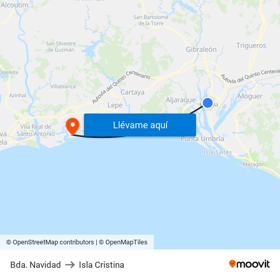 Bda. Navidad to Isla Cristina map