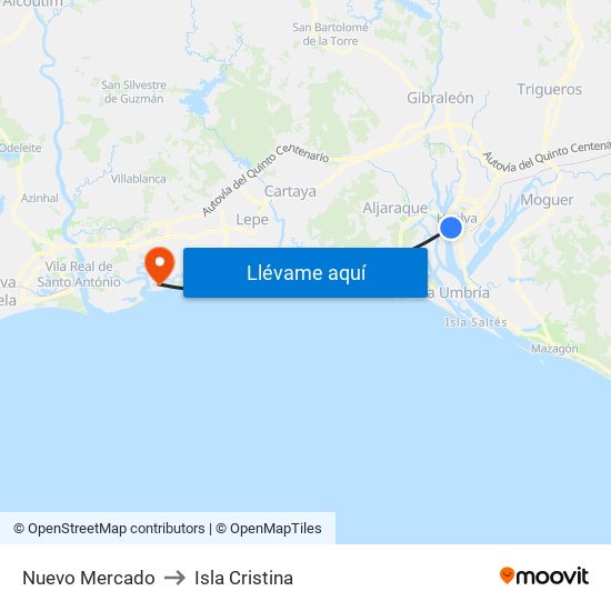 Nuevo Mercado to Isla Cristina map