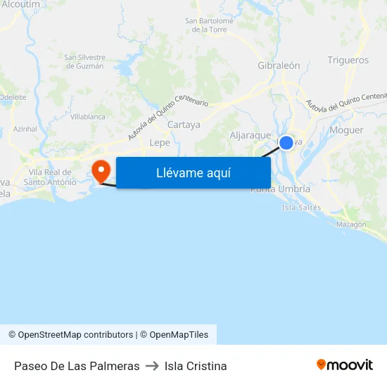 Paseo De Las Palmeras to Isla Cristina map