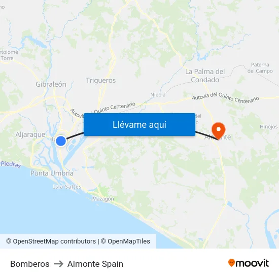 Bomberos to Almonte Spain map
