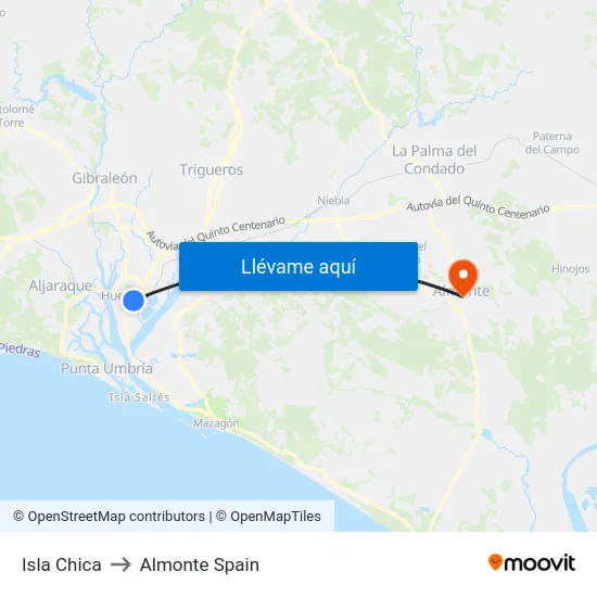 Isla Chica to Almonte Spain map
