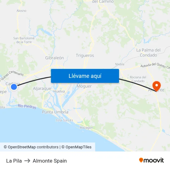 La Pila to Almonte Spain map