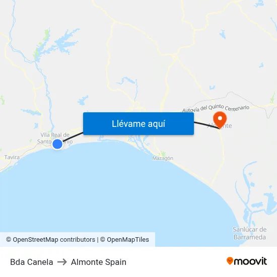 Bda Canela to Almonte Spain map