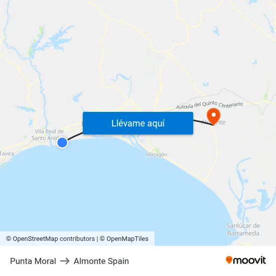 Punta Moral to Almonte Spain map